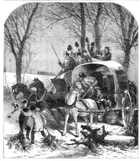 Country Road Scene in Winter - drawn by Foster, 1850. Creator: Edmund Evans.