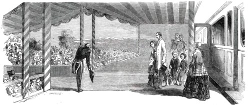 Queen Victoria and Prince Albert at the Railway Station at Edinburgh, 1850. Creator: Ebenezer Landells.