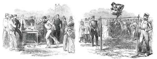 Athletic Games at the Royal Military Academy, Woolwich - Running High Jump, 1850. Creator: Unknown.