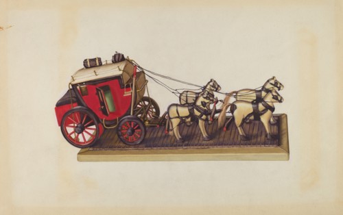 Wooden Model - Coach & Four Horses, c. 1937. Creator: Laura Bilodeau.
