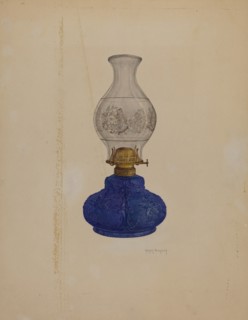 Blue Glass Lamp, c. 1937. Creator: Helen Bronson.