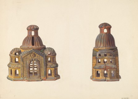 Toy Bank: "Bank Building", c. 1938. Creator: Alf Bruseth.