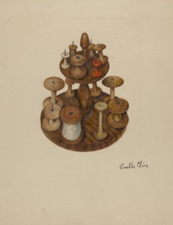 Shaker Spool Rack and Spools, c. 1939. Creator: Orville Cline.