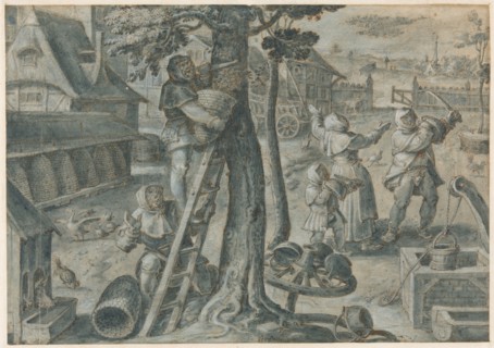 The Capture of a Swarm of Bees in a Farmyard, 1578/1605. Creator: Joannes Stradanus.