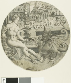 The Naked Woman and the Dragon, 1553. Creator: Allaert Claesz.