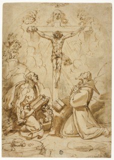Saints Jerome and Francis of Assisi Adoring the Trinity, c.1570. Creator: Bartolomeo Passarotti.
