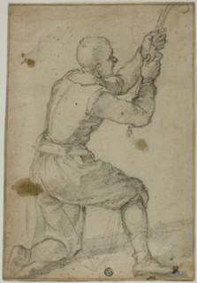 Man on Bended Knee, Pulling on Rope, c.1604. Creator: Bernardino Poccetti.