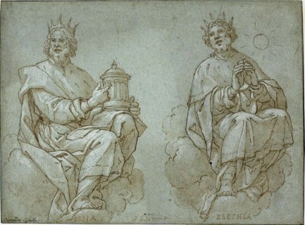 Two Seated Kings of Judah; Josiah and Hezekiah, 1591. Creator: Bernardo Castello.