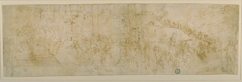 Solomon and the Queen of Sheba (recto); Sketch of the Queen of Sheba (verso), 1590/99. Creator: Bernardo Castello.