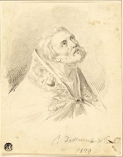 Bust of Bishop Saint, with Slight Figure Sketches, 1829. Creators: Carlo Dellarocca, Paul Delaroche.