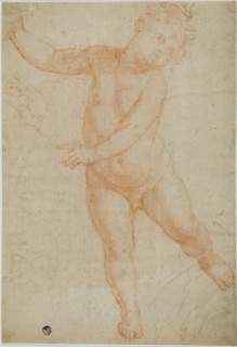 Putto Poised on Right Leg (recto); Sketch of a Draped Arm (verso), 1575/1600. Creator: Domenico Cresti.