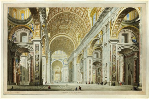 Interior View of the Church of St. Peter's in the Vatican, c.1770. Creator: Francesco Panini.