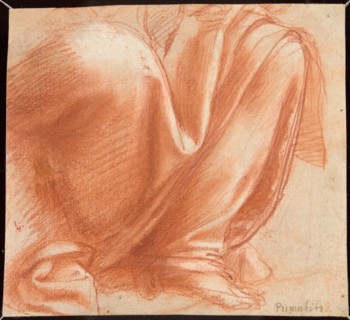 A Drapery Study for the Knees of a Seated Allegorical Figure of Charity (recto)..., 1520/30. Creator: Giovanni Antonio Sogliani.