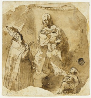 Madonna and Child with Infant John the Baptist and Ecclesiastic Saint, n.d. Creators: Giuseppe Bernardino Bison, Unknown.
