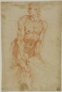 Man Tugging on Sheet: Study for the Entombment [Sacristy of the Certosa di San..., 1595/96. Creator: Giuseppe Cesari.