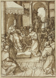Approval of the Rules of the Franciscan Order by Pope Innocent III in 1209, n.d. Creator: Livio Agresti da Forlì.