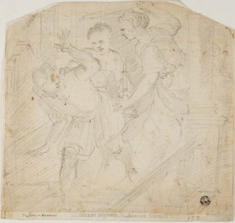 Two Women Chasing a Man, 17th century. Creators: Lodovico Carracci, Domenico Fiasella.