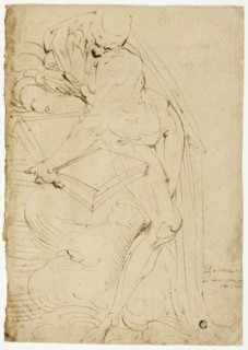 Standing Male Nude (Saint Jerome?) with Book, 1550/59. Creator: Luca Cambiaso.