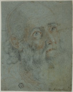 Head of a Bearded Man, Looking Up to Right: Study for Saint Catherine of Alexandria..., c.1603. Creator: Ludovico Cardi.