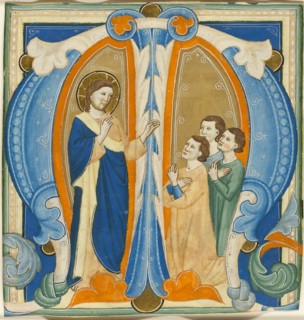 Christ Blessing Three Young Men, initial M from a Gradual, 1320/30. Creator: Maestro Daddesco.