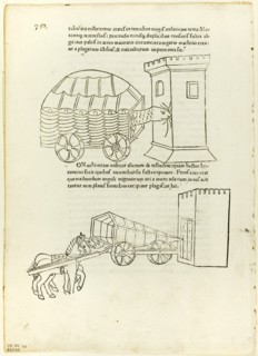 Battering Rams from De re militari (Concerning Military Matters)..., 1472, portfolio assembled 1929. Creators: Matteo di Andrea de Pasti, Johannes Nicolai de Verona, Robert Valturio, Wilhelm Ludwig Sc...