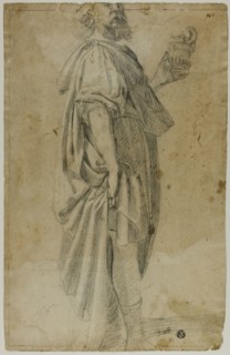 Standing Magus (recto); Sketch of Stable and Trees (verso), n.d. Creators: Domenico Fiasella, Lodovico Carracci.