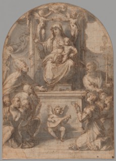 The Virgin Enthroned with Saints Gregory and James, and a Family of Donors, 1535/36. Creator: Perino del Vaga.