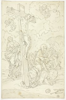 Crucifixion with Saint John the Evangelist, the Virgin and Two Maries, n.d. Creator: School of Francesco Solimena Italian, 1657-1747.