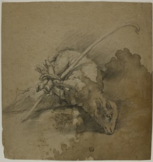 Lamb Bound to Shepherd's Crook (recto); Seated Academic Male Nude, From Back..., n.d. Creator: School of Giovanni Battista Piazzetta.