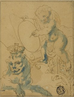 Section of Ceiling Decoration with Cupid with Scroll and Lion with Crown, n.d. Creator: Unknown.