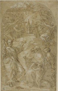 Saint Peter, Saint Augustine and a Female Saint in Adoration of the Eucharist, n.d. Creator: Unknown.