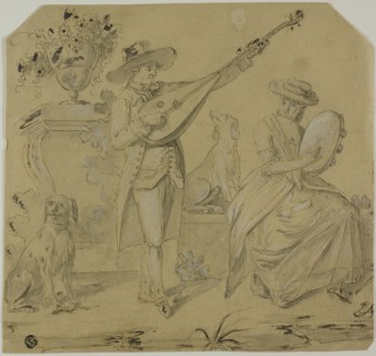 Man Playing Lute and Woman Playing Tamborine, n.d. Creator: Unknown.