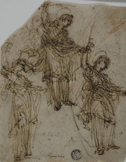 Sketches of a Standing Saint Holding a Sword (r); Sketches of Figures and Heads (v), 1550/59... Creator: Unknown.