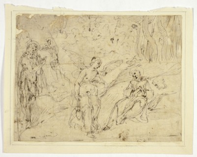 Angel Appearing to Saint Francis of Assisi, with Saint John the Baptist in the...(recto)..., n.d. Creator: Unknown.