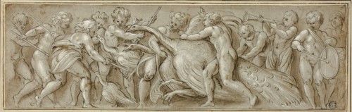 Putti with Peacocks and Musical Instruments, n.d. Creator: Workshop of Lattanzio Gambara Italian, c. 1530-157.