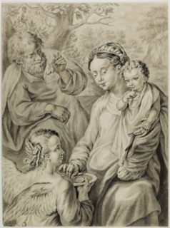 Virgin Feeding Porridge to the Christ Child, with Saint Joseph and Kneeling Angel, n.d. Creator: Abraham Delfos.
