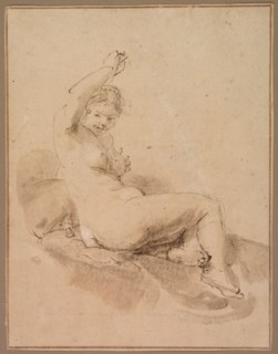 Female Nude Reclining with Arm Raised, c.1665. Creator: Aert de Gelder.