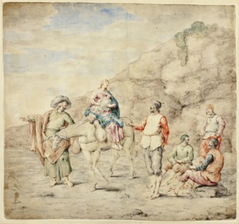 Holy Family Passing Four Men, 1660/69. Creator: Leonard Bramer.