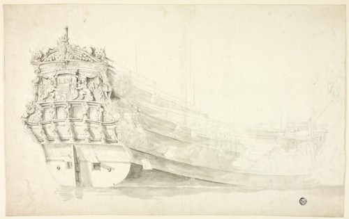 Dutch Ship with Ornamental Prow Seen from Starboard Quarter, n.d. Creator: Willem van de Velde I.