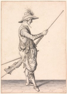 A Soldier Loading a Musket, "Ramme in Your Pouder", 1596/98. Creator: Jacques de Gheyn II.