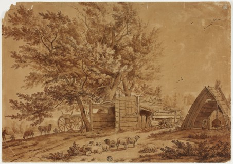 Rustic Scene with Sheep, Sheds, and Spreading Trees, n.d. Creator: Jan van der Meer.