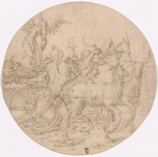 The Triumph of Time (recto); Sketch of a Stag (verso), c.1517. Creators: Unknown, Dirck Vellert.
