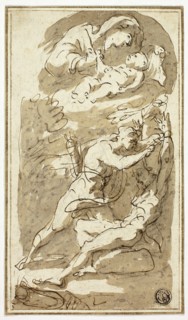 Sketches of Madonna and Child, Flaying of Marsyas, n.d. Creator: Style of Gaspare Diziani Italian, 1689-1767.