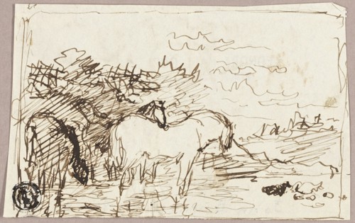 Sketch of Horses Standing in Water, c.1847. Creator: John Burnet.