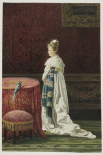 Woman with a Green Parrot, 1850/1880. Creator: Joaquin Agrasot y Juan.