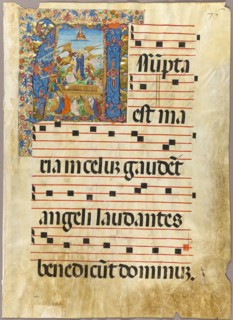 The Assumption of the Virgin in a Historiated Initial from a Gradual, c.1500. Creator: Unknown.