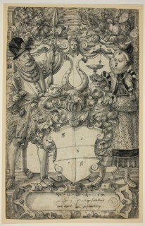 The Arms of Habsberg Flanked by an Elegant Couple, 1587. Creator: Daniel Lindtmayer.