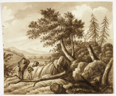 Waterfall in Rocky Landscape, n.d. Creator: Octavius Oakley.