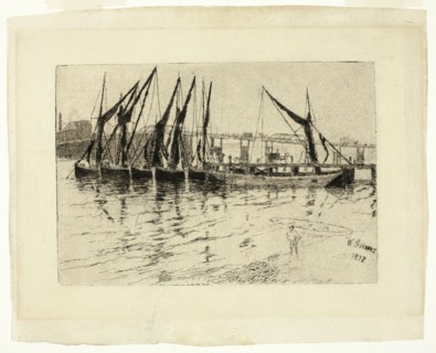 Coal Barges Unloading (recto); Sketch of a Building (verso), 1872 (recto); n.d. (verso). Creator: Walter Greaves.