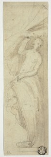 Female Figure Pulling Aside Curtain, n.d. Creator: William Etty.